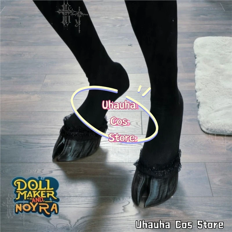 CR6.23*Split Hoof De-mon Cosplay Shoes Gothic Two Toe Cloven Hoof Foot Covers With Lace Socks Fantasy Anime Roleplay Halloween view 6