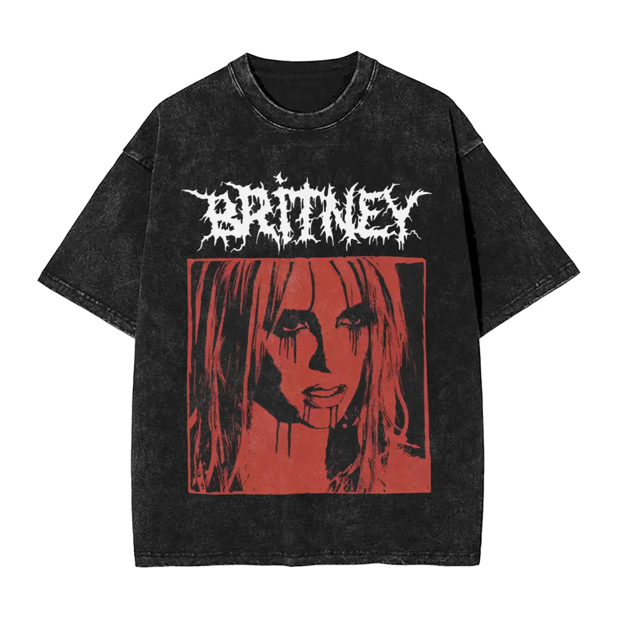 Camiseta de Britney Spears Metal Rock para hombre, camisetas locas lavadas, camiseta de manga corta con cuello redondo, ropa de algodón de talla grande