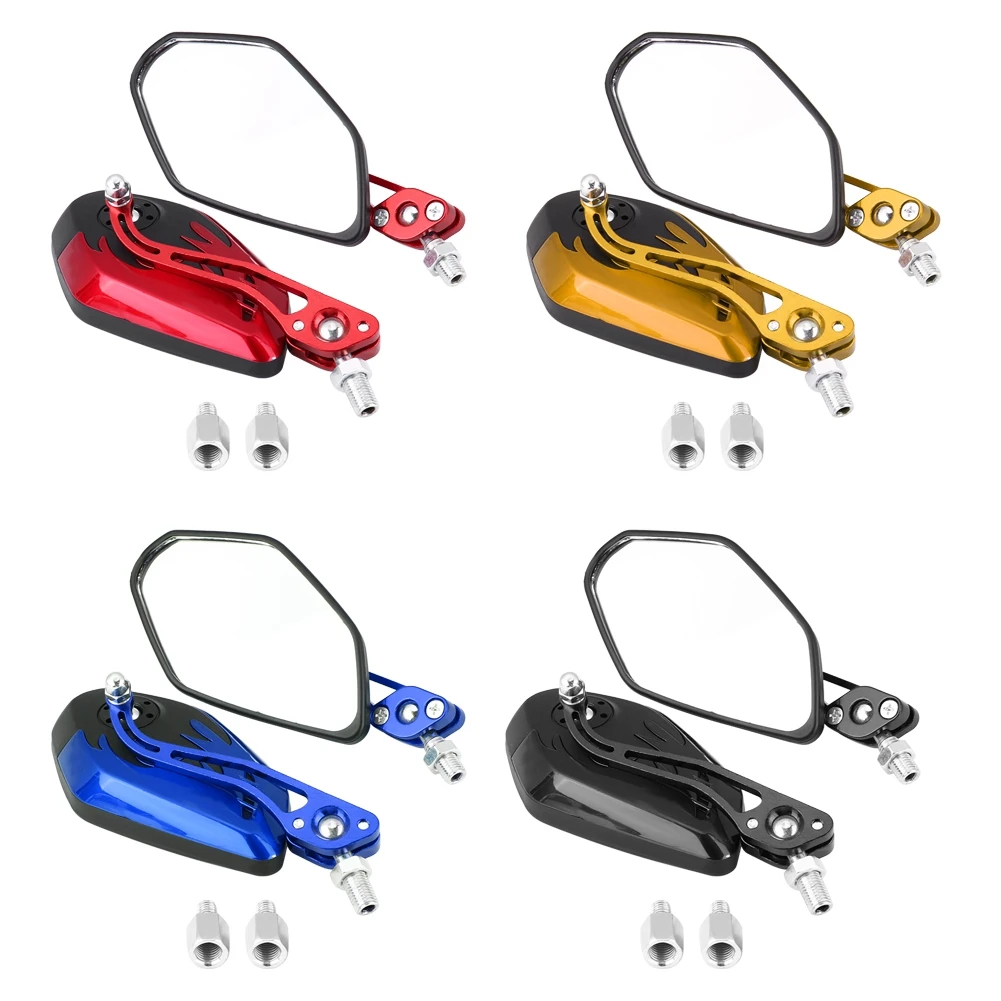 1 Pair of Scooter Aluminum Flame Pattern Side Rear View Mirrors for M8M10 Universal Motorcycle Flame Pattern Rear View Mirror