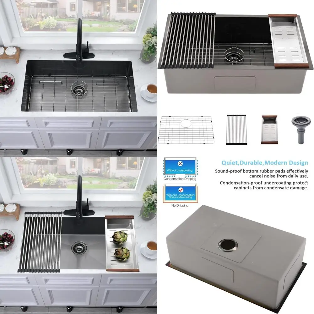 

Черная кухонная мойка глубокой формы 27 x 19 дюймов, одинарная, для установки под столешницу - нержавеющая сталь с цветным покрытием