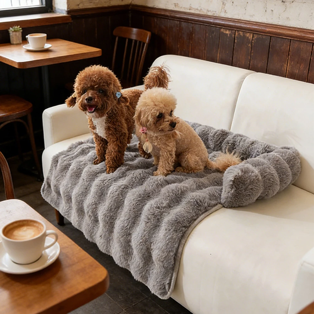 

1PC Warm Imitation Rabbit Fur Plush Pet Mattress with Pillow Scratch-Resistant Anti-Slip for Medium Large Dogs House Mat Kennel