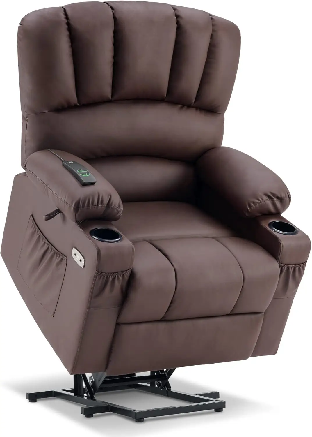 

Power Lift Recliner Chair Sofa with Heat for Elderly People Cup Holders USB Ports Side Pockets Faux Leather Medium Regular