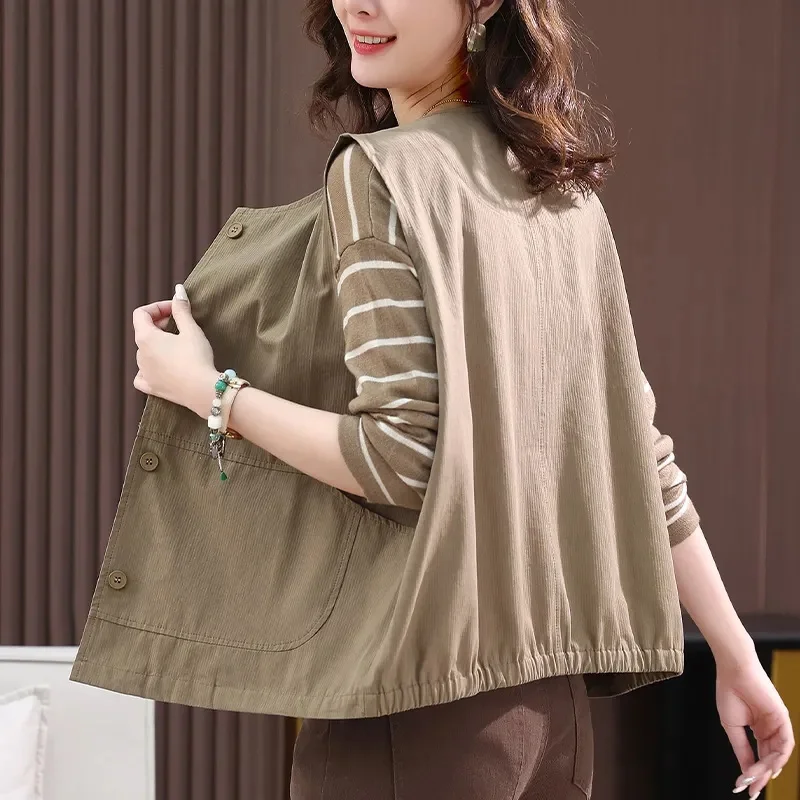 

Female Large Size 4XL Sleeveless Jacket Spring Autumn Lady Patchwork Vest Tops Korean Women Fashion Leisure Short Waistcoat Coat