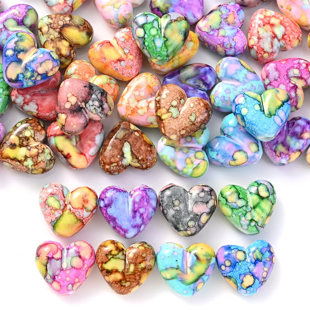 10/30Pcs 15x16/21x24mm Dyeing Colored Acrylic Love Beads Used For DIY Jewelry Making Handmade Jewelry Bracelet Necklace Crafts