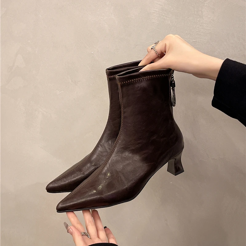 

New Style Luxury Women's Pointed Toe Ankle Boots Women Wedding Party Shoes Winter Autumn Slim Short Ladies Booties Zapatos Mujer