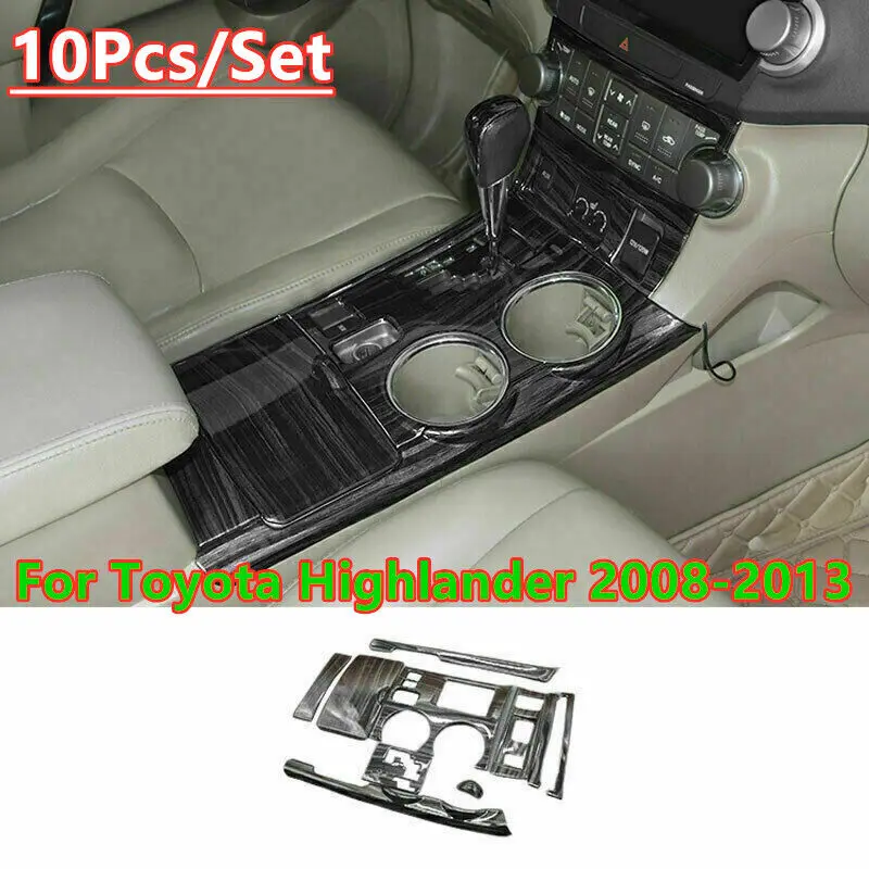 

10Pcs Black Wood Console Gear Shift Panel Trim For Toyota Highlander 2008-2013