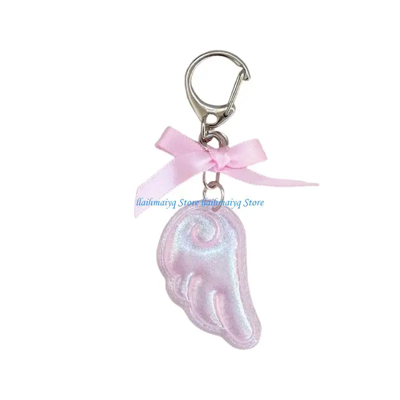 573B Sweet Angel Wing Alloy Keychain Bowknot Charm for Purse Backpack Multi Purpose