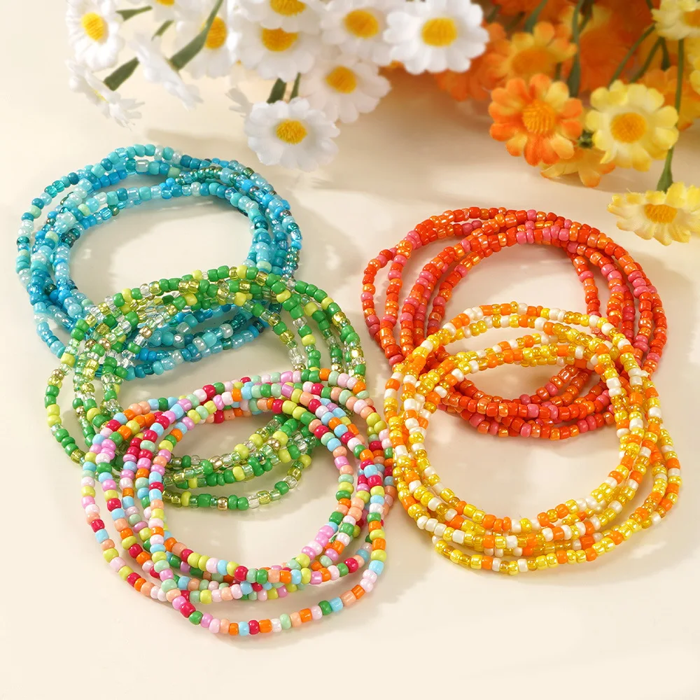 

Beaded bracelet Chroma Five-piece set Originality Bohemia Adjustable Hand knitting Elastic force Tide Female Rice bead bracelet