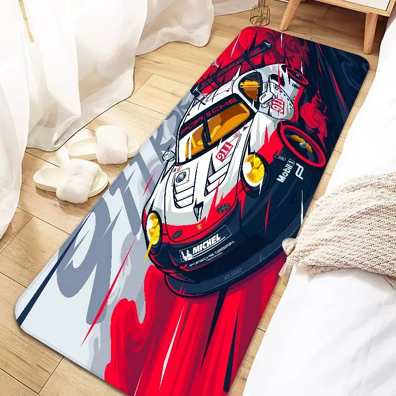 VIKAMA Supercar-Print Rectangular Rug – Machine-Washable, Sound-Absorbing – Ideal for Hallways, Cloakrooms and Studies