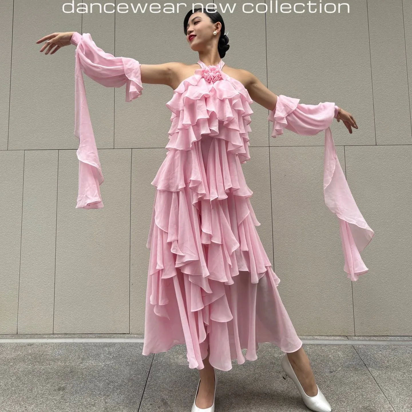 Multi Layers Ruffles Flower Ballroom Dance Dress Waltz Dance Performance Costume Club Prom Party Dress Tango Long Dress BL19939