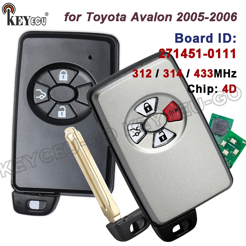

KEYECU 314,3 МГц/433 МГц 271451-0111 Плата Smart Remote Автомобильный брелок для Toyota Avalon Auris Yaris RAV4 Tarago 2005-2006