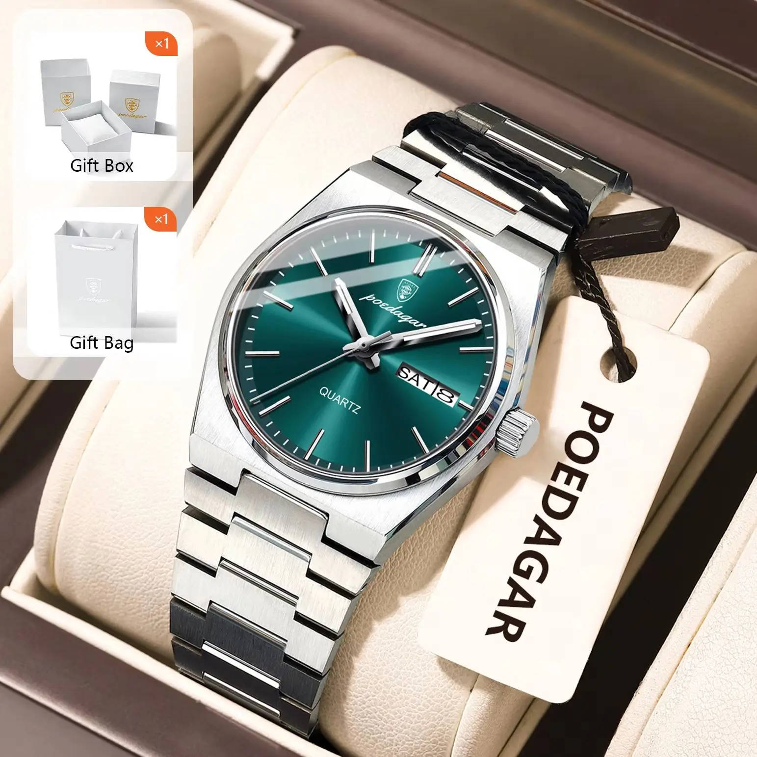 POEDAGAR Top Woman's Watches Date Week Luminous Waterproof Ladies Wristwatch Stainless Steel Quartz Fashion Women Watch+Box Gift