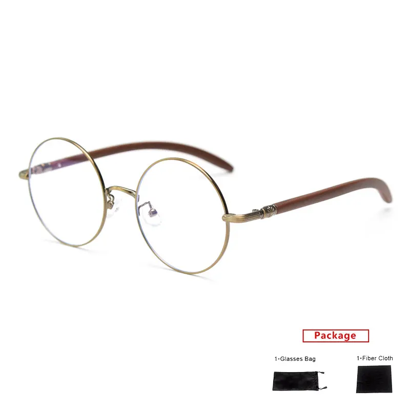 Mimiyou Alloy Round Eyewear Women Imitation Wood Computer Optical Glasses Men Myopia Eyeglasses Frame Brand Design Oculos