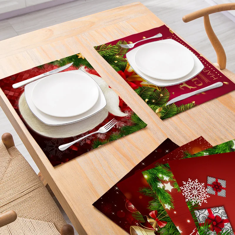 Tree Snowman Birds Padrão Feliz Natal Placemats Sazonal Inverno Table Mats para Festa Cozinha Jantar Decoração 42x32cm