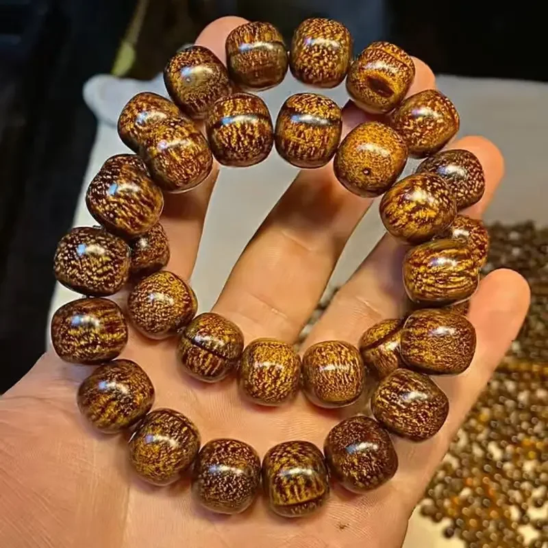 Papua Yagong Wooden Bracelet Dragon Scale Starry Sky Replaced Ailwood Bead Old Barrel Bead Men's Hand String High Oily Fragrance