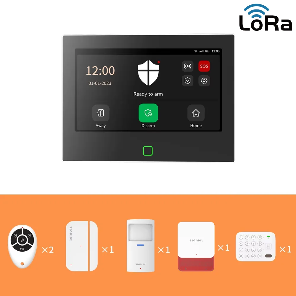 Staniot 7inch Lora Protection Kit WiFi 4G Tuya Smart Home Alarmsysteem met 5000mAh Batterij 500M Afstand Werkt met Alexa