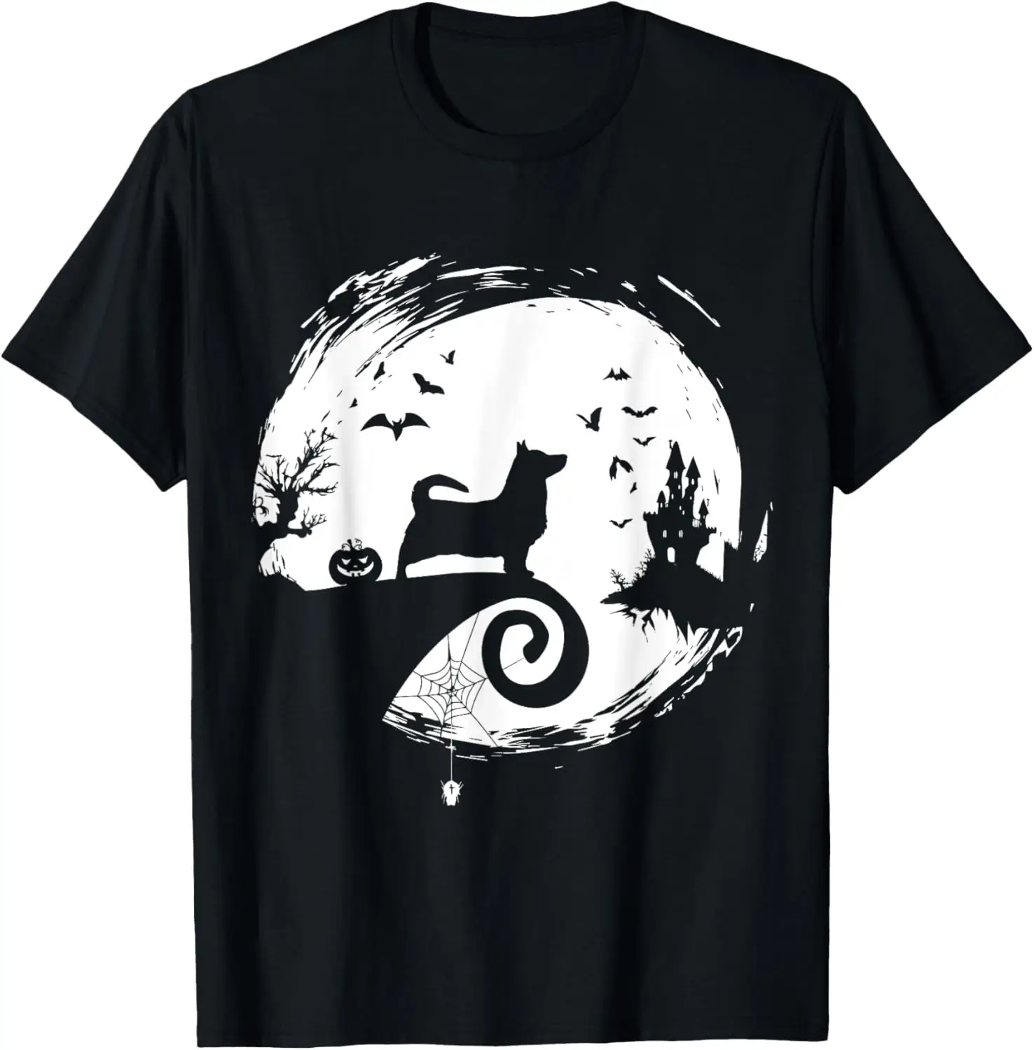 

Swedish Vallhund Halloween Costume Moon Silhouette Creepy T-Shirt