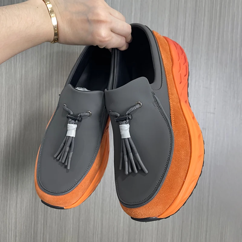 Men Tassel Fashion Casual Trend Versatile Height Increasing Anti Kick Splicing Color Matching High-end Sports Shoes