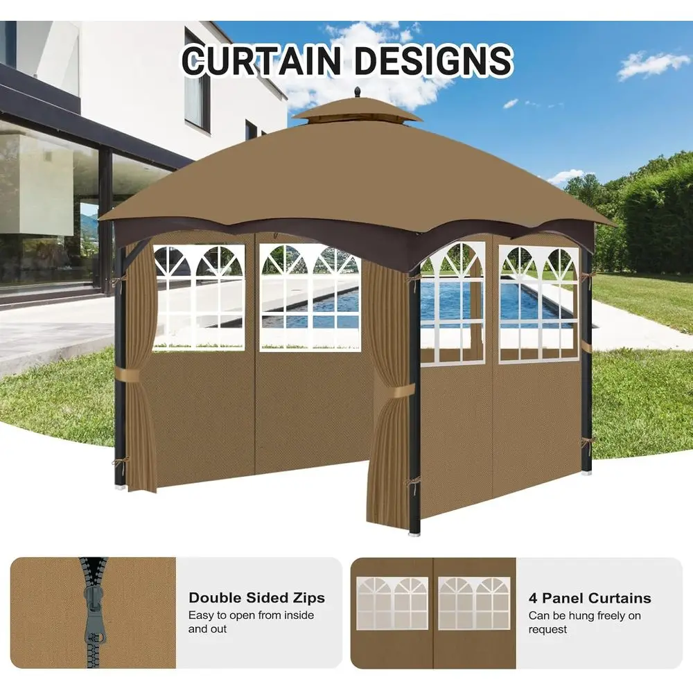 ستائر أكشاك خارجية مقاومة للماء مكونة من 4 ألواح مع نوافذ PVC لخصوصية الفناء، مناسبة لأشعة المراقبة مقاس 10 × 12
