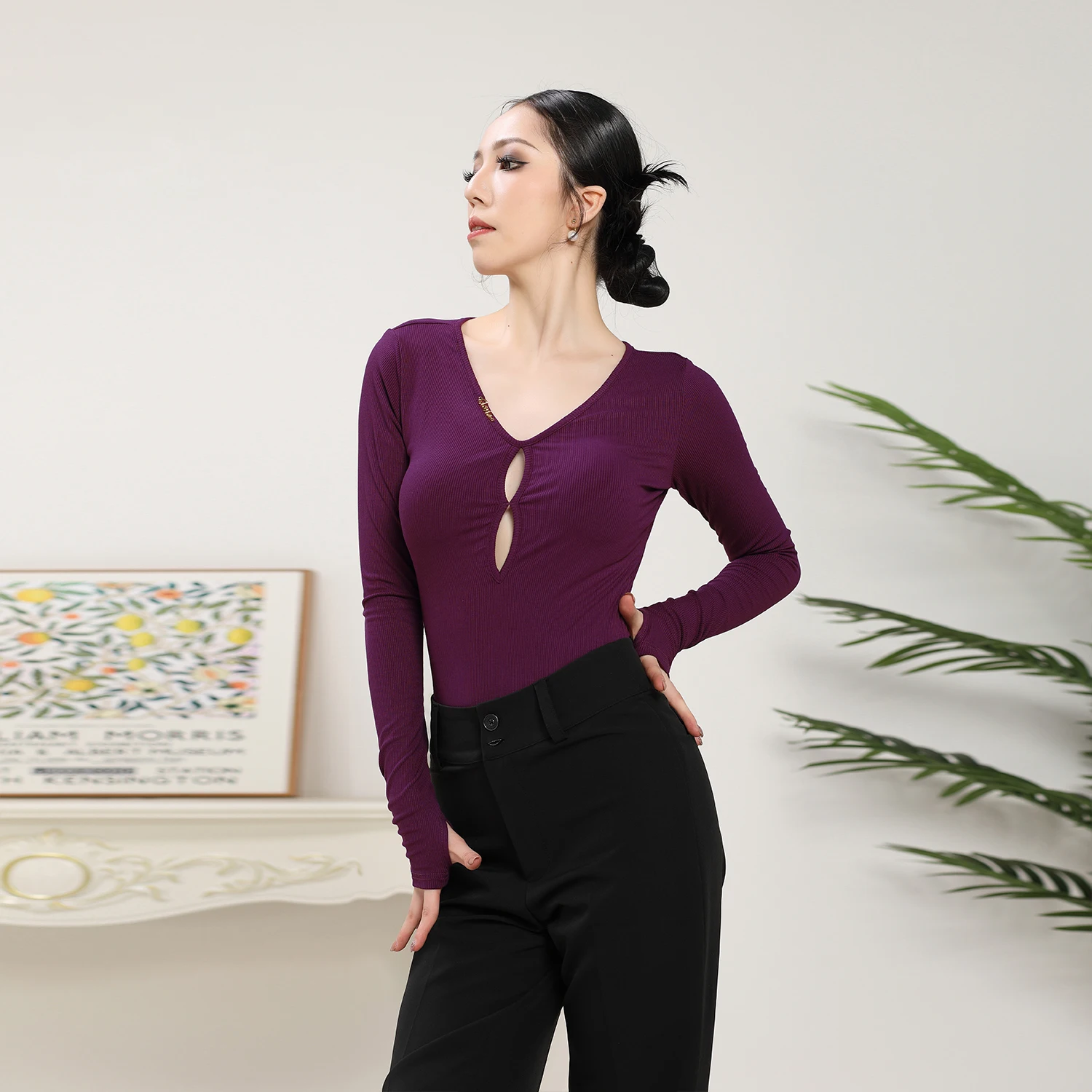 New Latin Dance Practice Top Female Adult Autumn Versatile Knitted Long Sleeve Top Modern Dance Tango Cha Cha Training Clothing