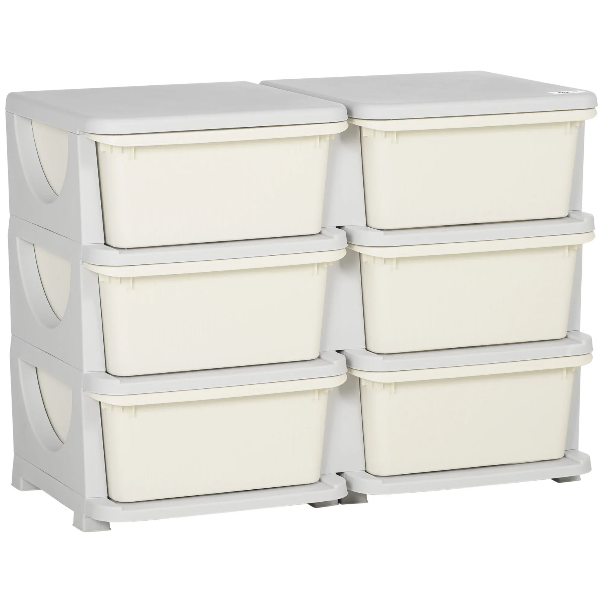 Homcom Kinderopbergtoren met 6 laden Speelgoedopberger met afgeronde randen en handgrepen 75X37X56,5 cm Crème