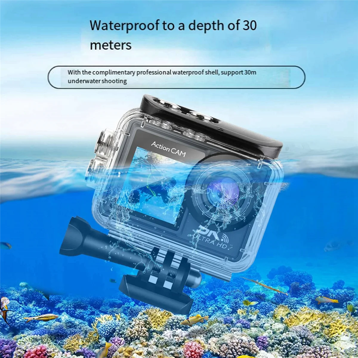 WiFi Anti-Shake Action Camera 5K 30FPS Dual Screen 170° Wide Angle 30M Waterproof Sport Camera with Remote Control