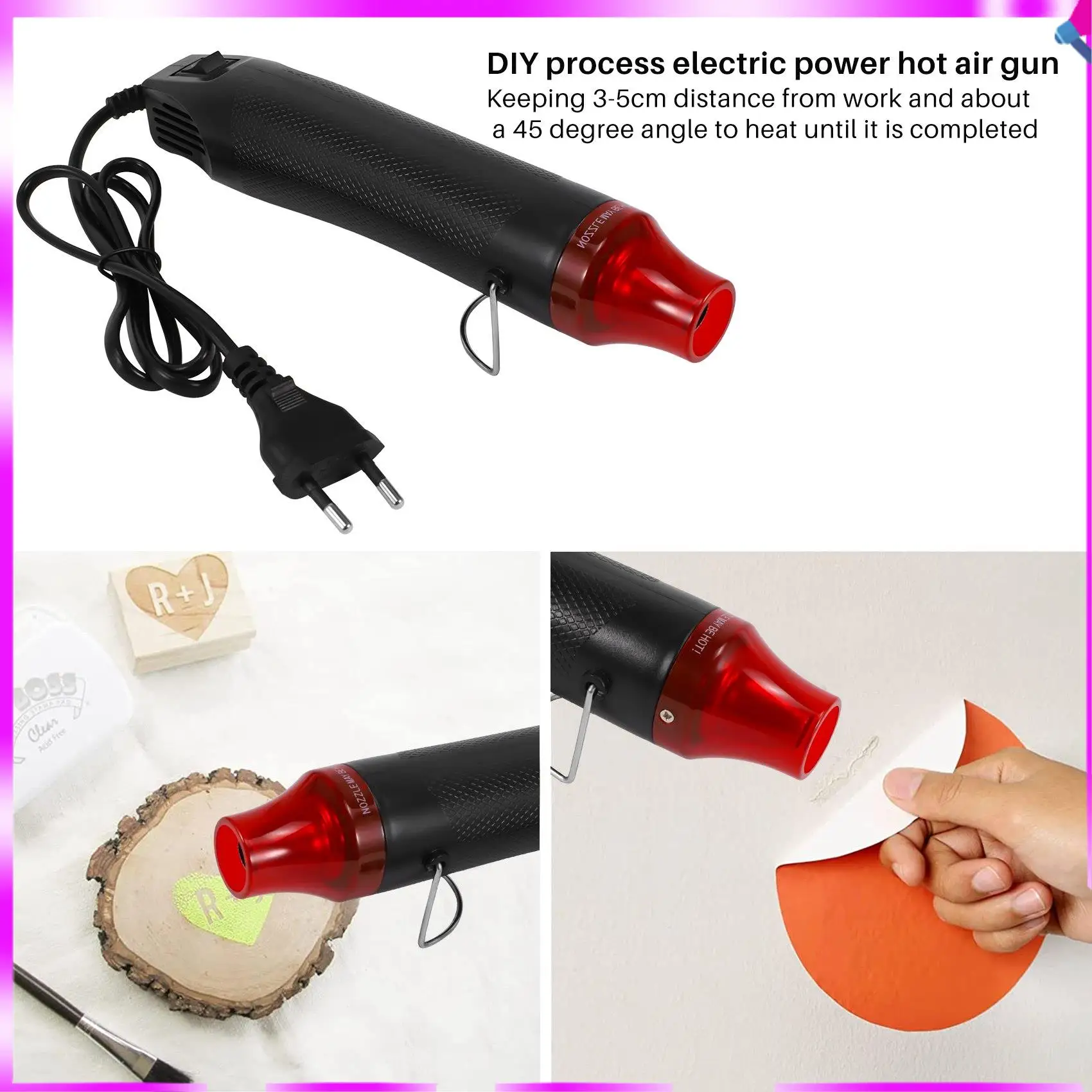 N96R EU Plug 220V 300W DIY Mini Heteluchtpistool Tool Voor Wikkelen Krimpkous Drogen