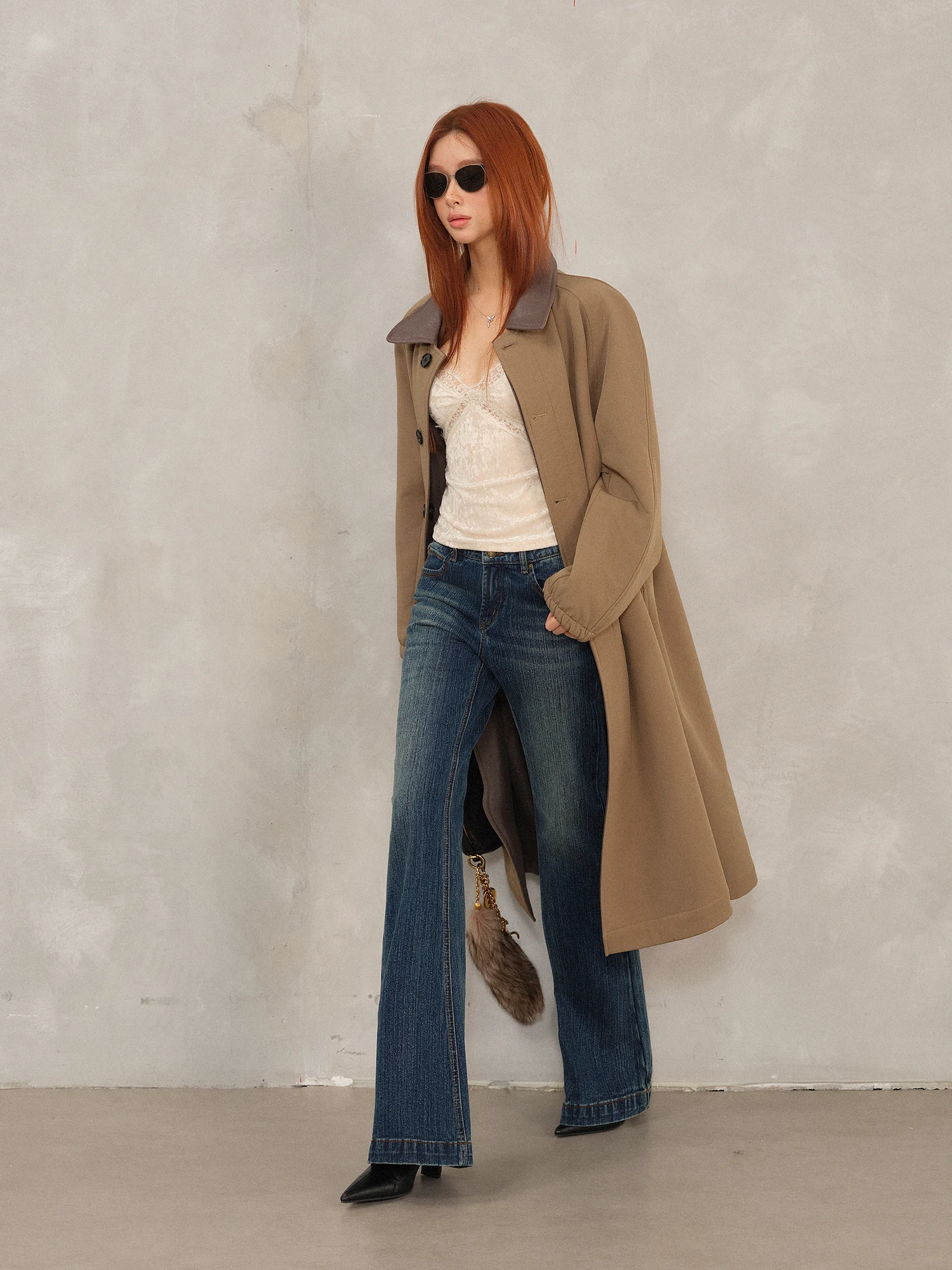 

High Densi Linen Double Sided Wearable Long Drapey Feel Parka Coat Women Casual Sle Long Sve Stand Collar Single Button