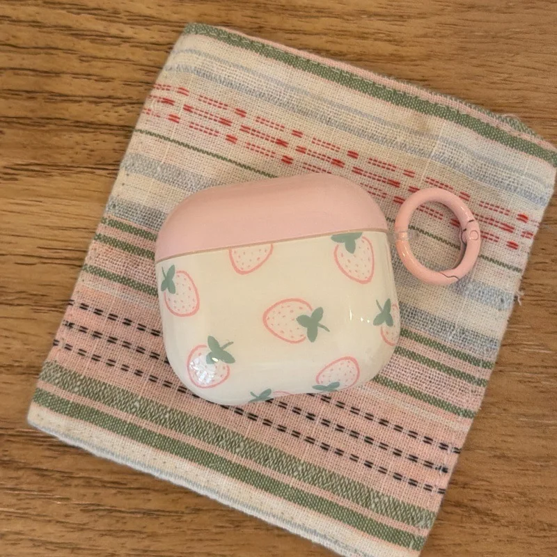 

Cute Strawberry Earphone case with Ring for apple airpods 1 3 2 4 pro 2nd headset Case wireless bluetooth charging box
