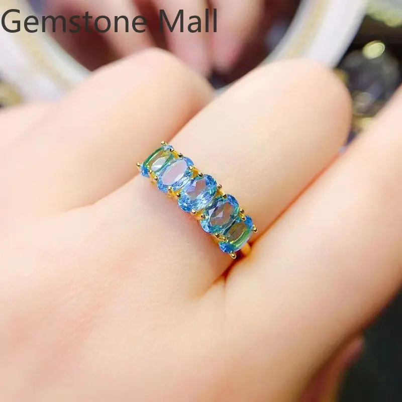 

Sky Blue Topaz Silver Ring for Office Woman 4mm*6mm Total 2.5ct Natural Topaz Ring Classic 925 Silver Gemstone Jewelry