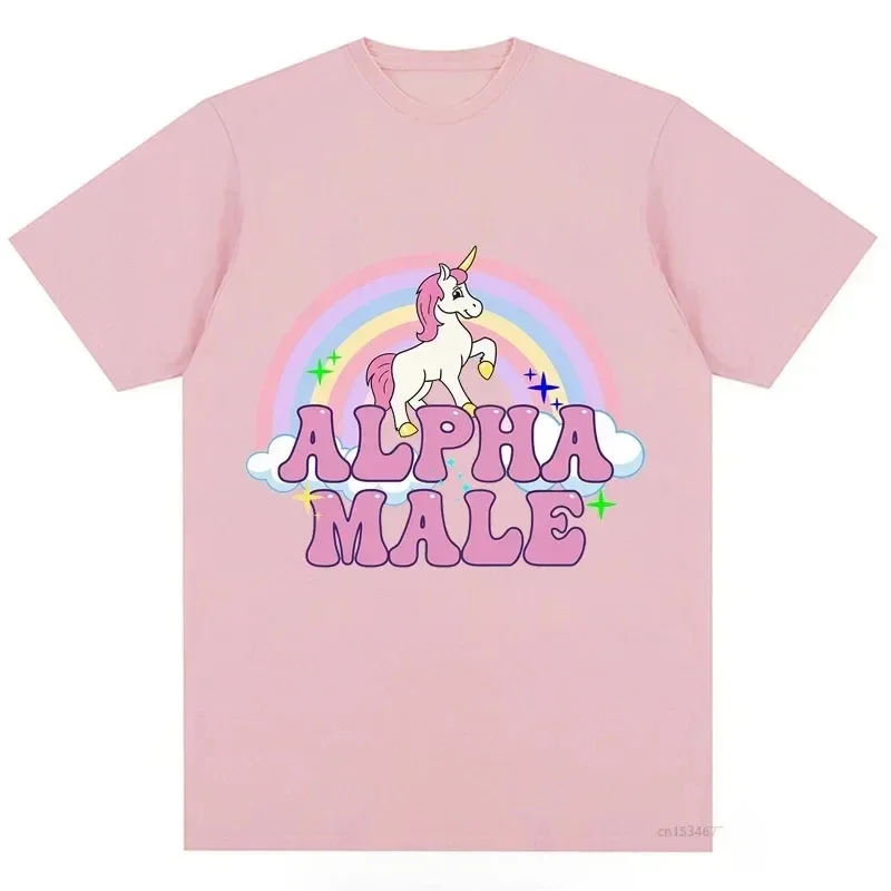 New Alpha Male Unicorn Tee Rainbow Graphic Tees Funny T-Shirts Women Fashion Hip Hop Men Tops Cotton Unisex Aesthetic Clothing