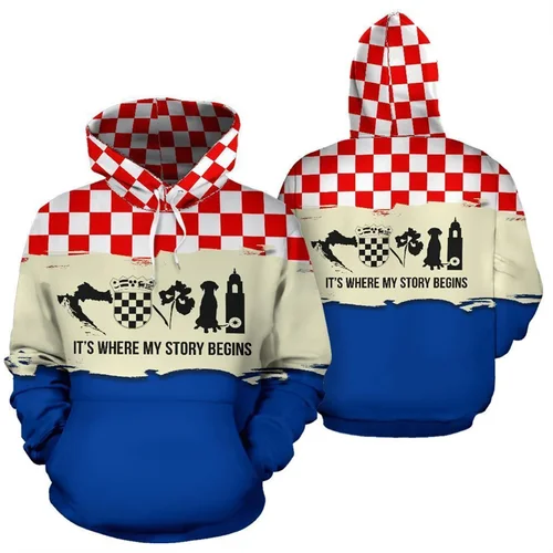 Imagen 1 del producto Croacia es donde comienza mi historia Sudadera con capucha estampada en 3d hombres mujeres sudaderas de gran tamaño moda urbana con capucha jerseys deportivos para niños