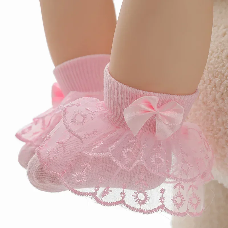 0-24Month Newborn Baby Socks for Girls Cotton Lace Infant Girls Sock Princess Bow Toddler Baby Girls Socks Spring Summer