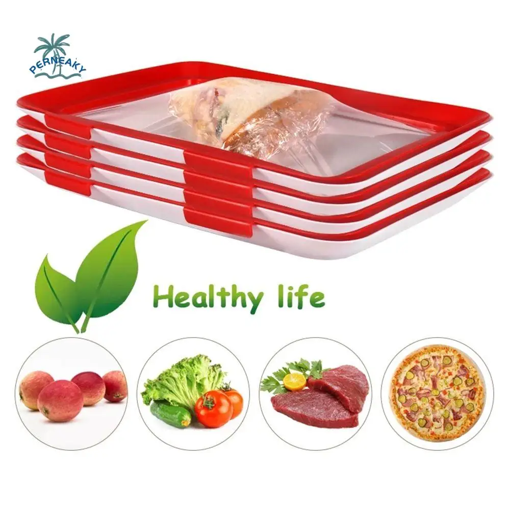 

Plastic Kitchen Tool Magic Elastic Stackable Food Storage Food Fresh Tray Seal Fruit Dishes Freshness Spacer storage Tray