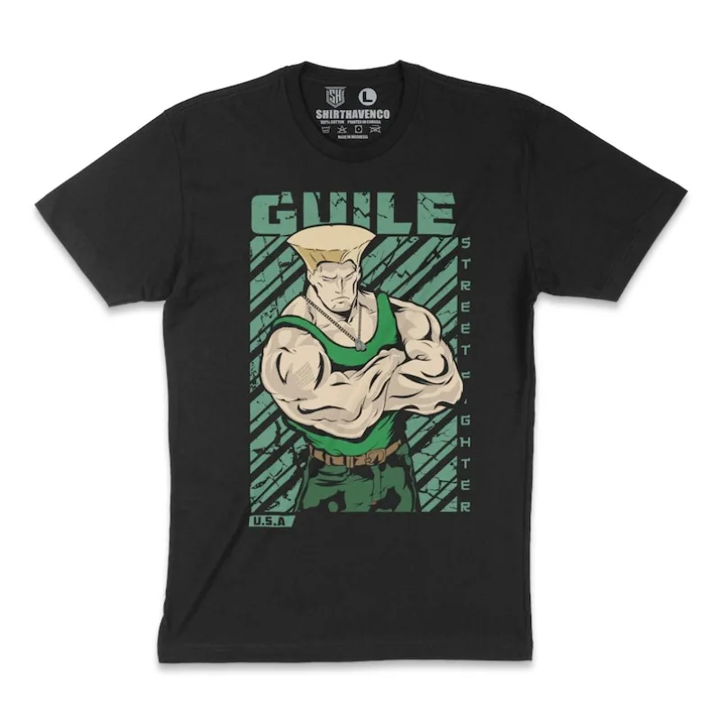 00012654 # A-Guile Camiseta Street Fighter Camiseta Retro Arcade Game Camisa USAF Fighter Camiseta gráfica 90s Capcom Gaming Gift Sonic Boom V
