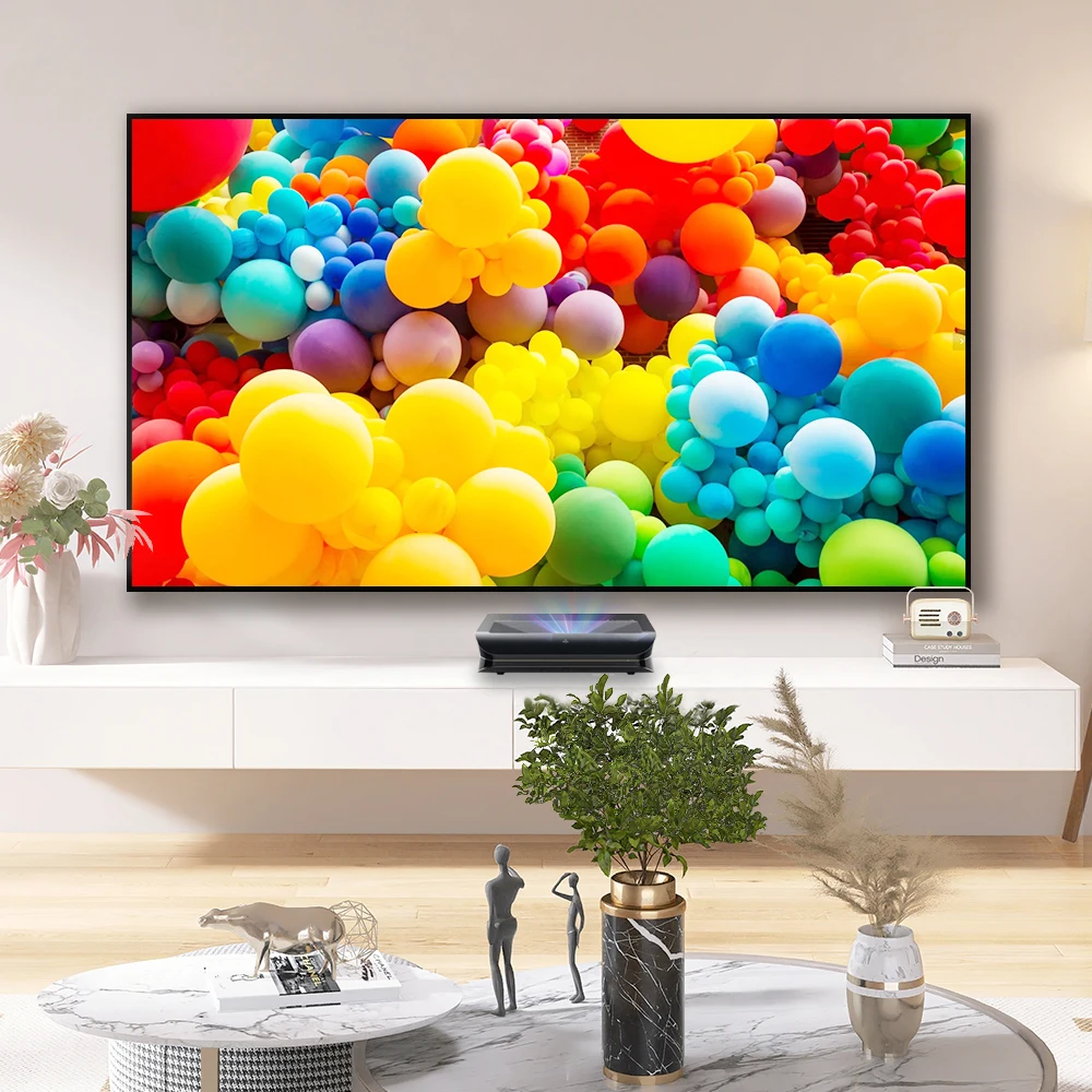 2026 Top 130 inch 8K ALR CLR UST PET Crystal Ambient Light Rejecting Frame Projection Screen for Ultra Short Throw Projector