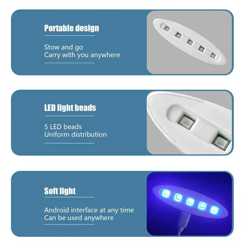 โคมไฟบ่มสําหรับเรซิ่นแบบพกพา LED เครื่องเป่าเล็บ UV โคมไฟลูกปัดอุปกรณ์แต่งเล็บพร้อมพอร์ต Type-C สําหรับ Home Salon เจลเล็บ