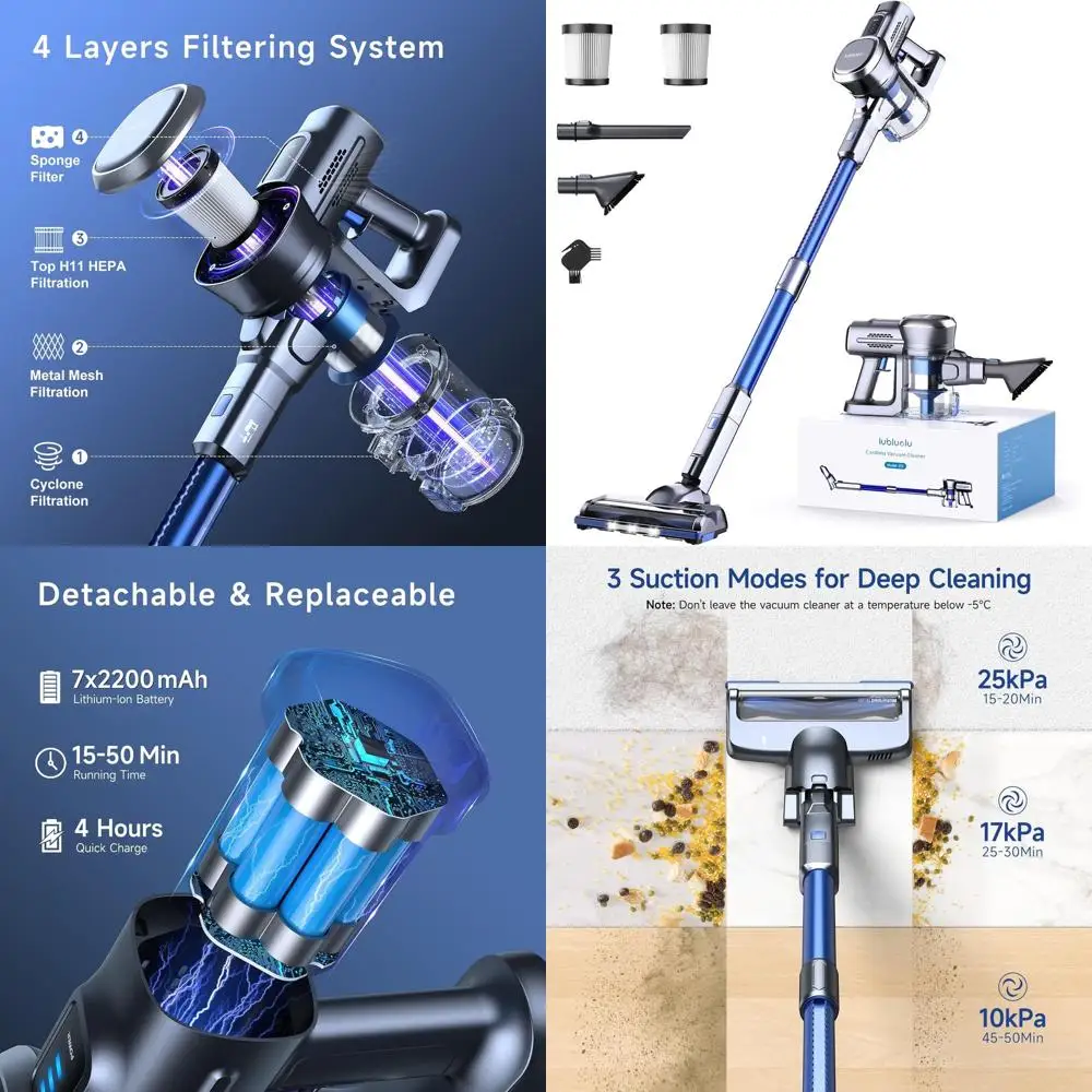 

Wireless Lightweight Stick Vacuum, 235W Motor, Rechargeable, Self-Standing, Ideal for Pet Hair on Carpets and Floors