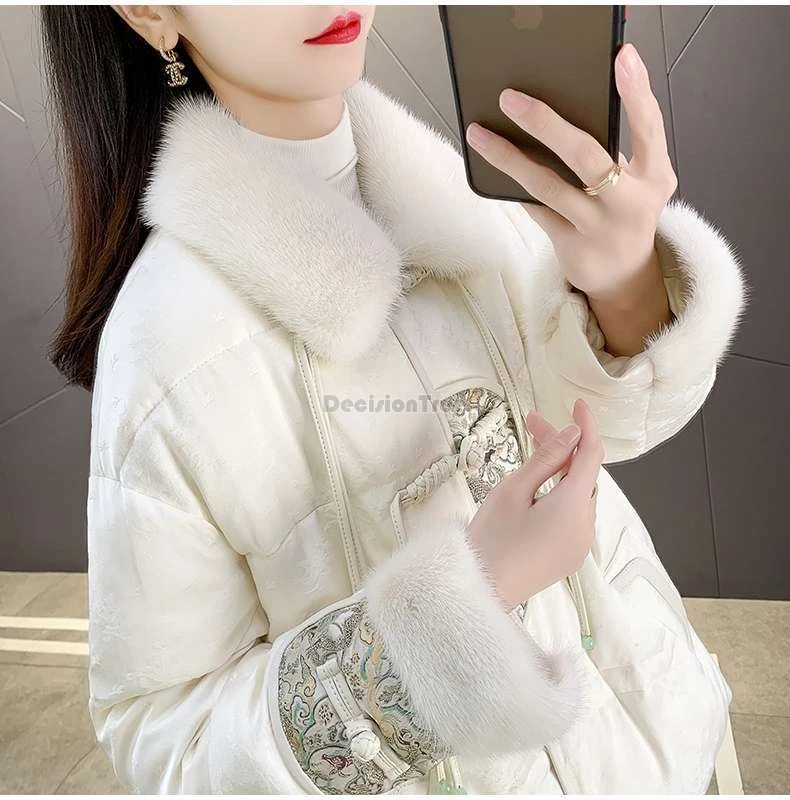 2024 winter plush thicken fur coat patchwork fashionable slim chinese style cotton garment retro button tassel tang suit coat