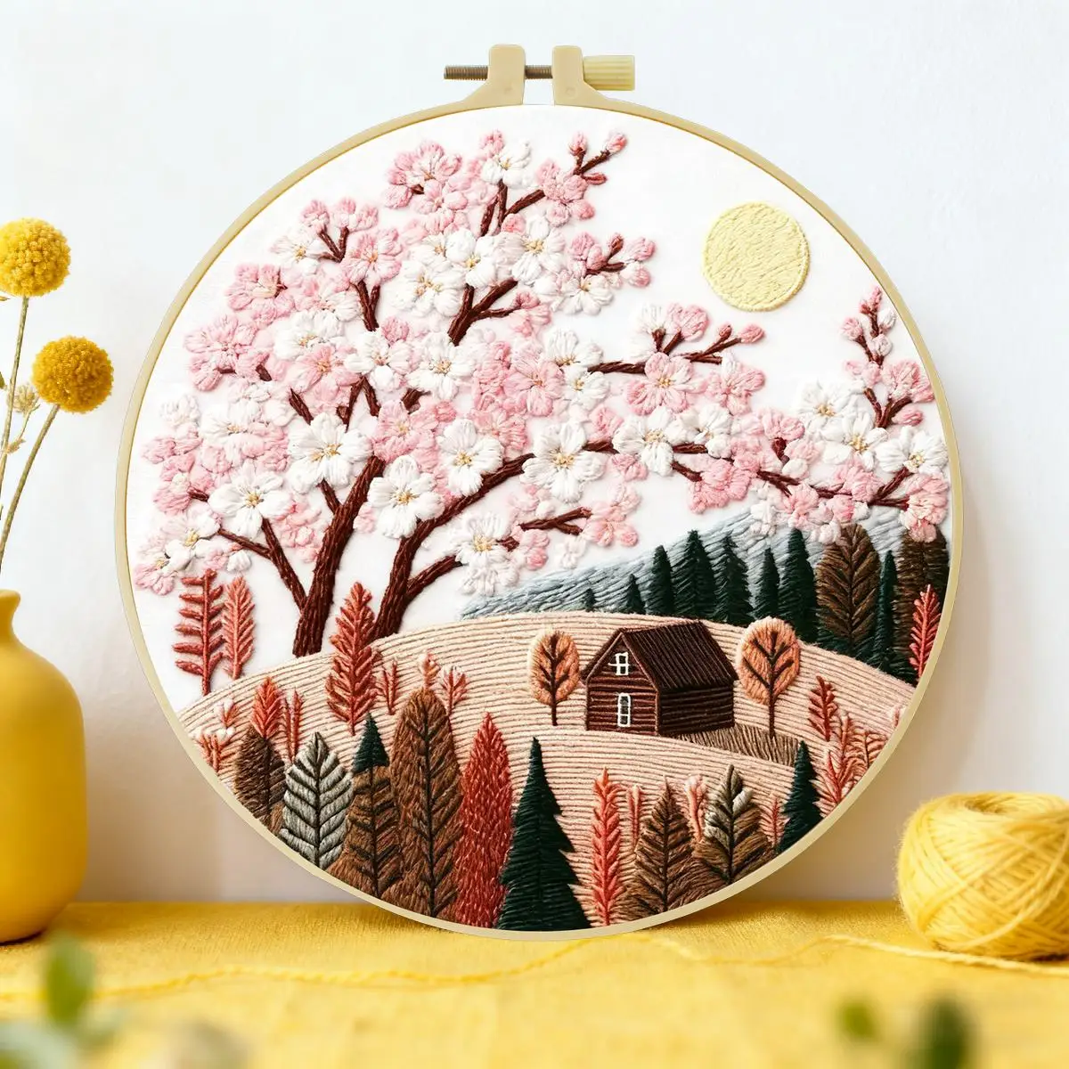 1 Stück 20X20CM/15X15CM 7,87/6,3 Zoll Schönes Landschafts-Stickerei-Starter-Kit DIY-Kit DIY-Stickerei-Set Handarbeiten Heimdekoration – Detail 1