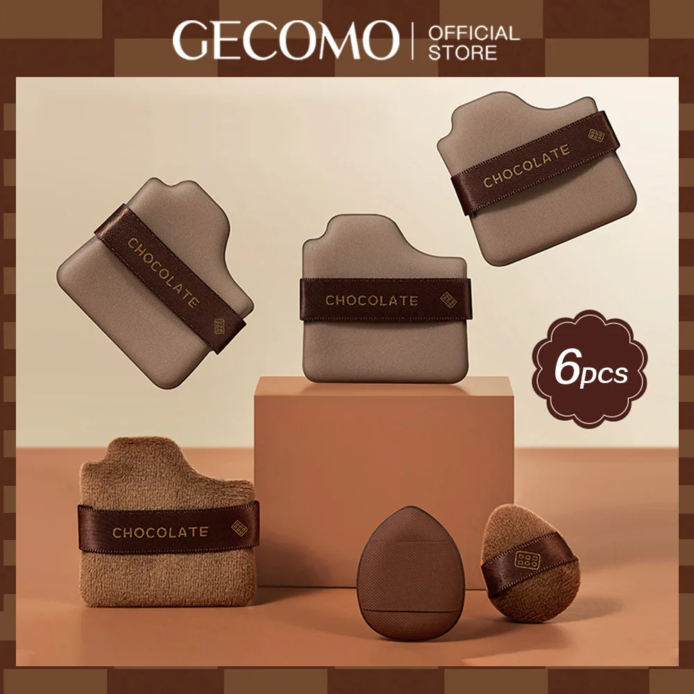 GECOMO 6 PCS 초콜릿 파우더 퍼프 세트, 습식 및 건식 스펀지, 부드러운 가죽 플로킹 메이크업 쿠션