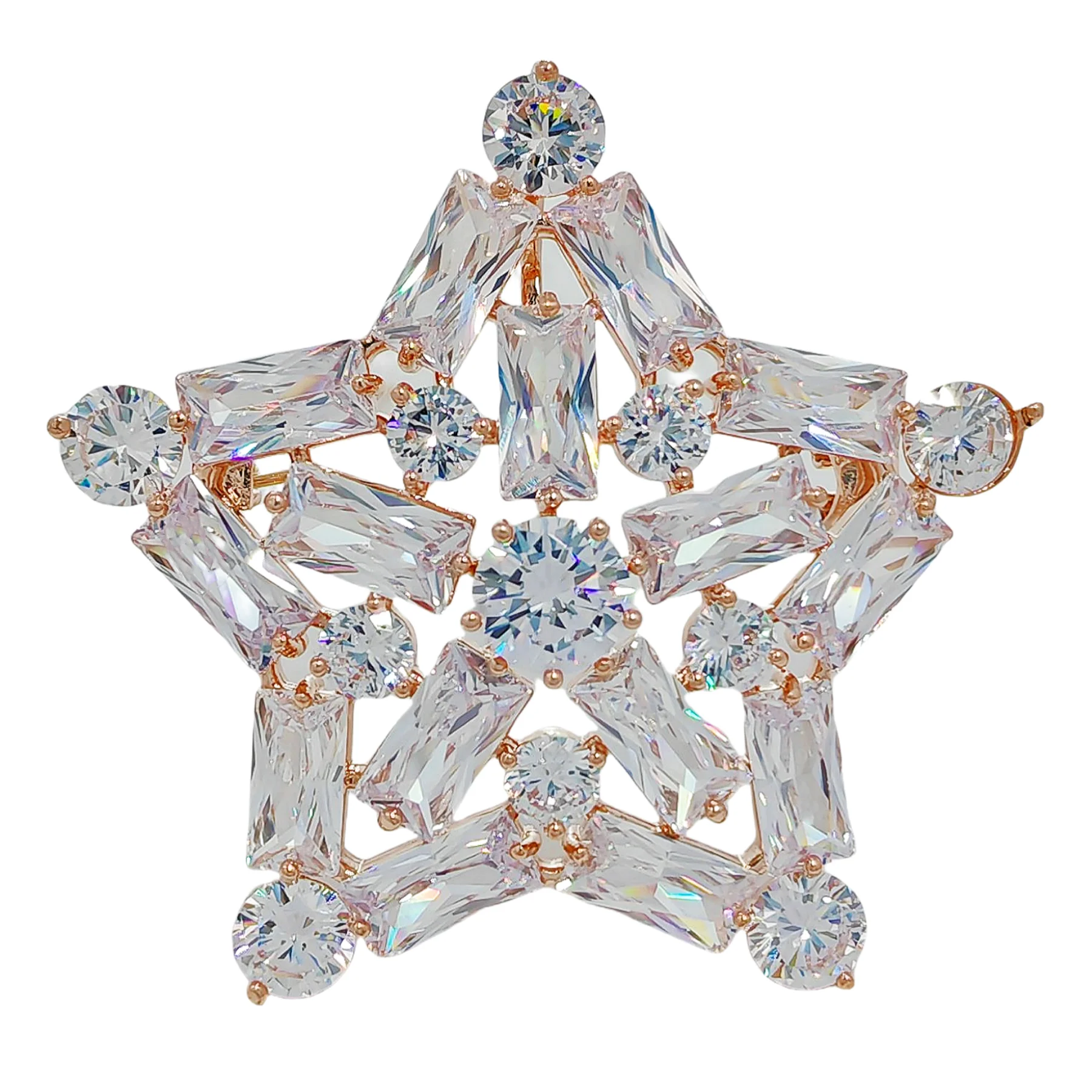 Splendid Rose Gold Plated CZ Five-Point Star Brooch Pin Atomic Jewelry