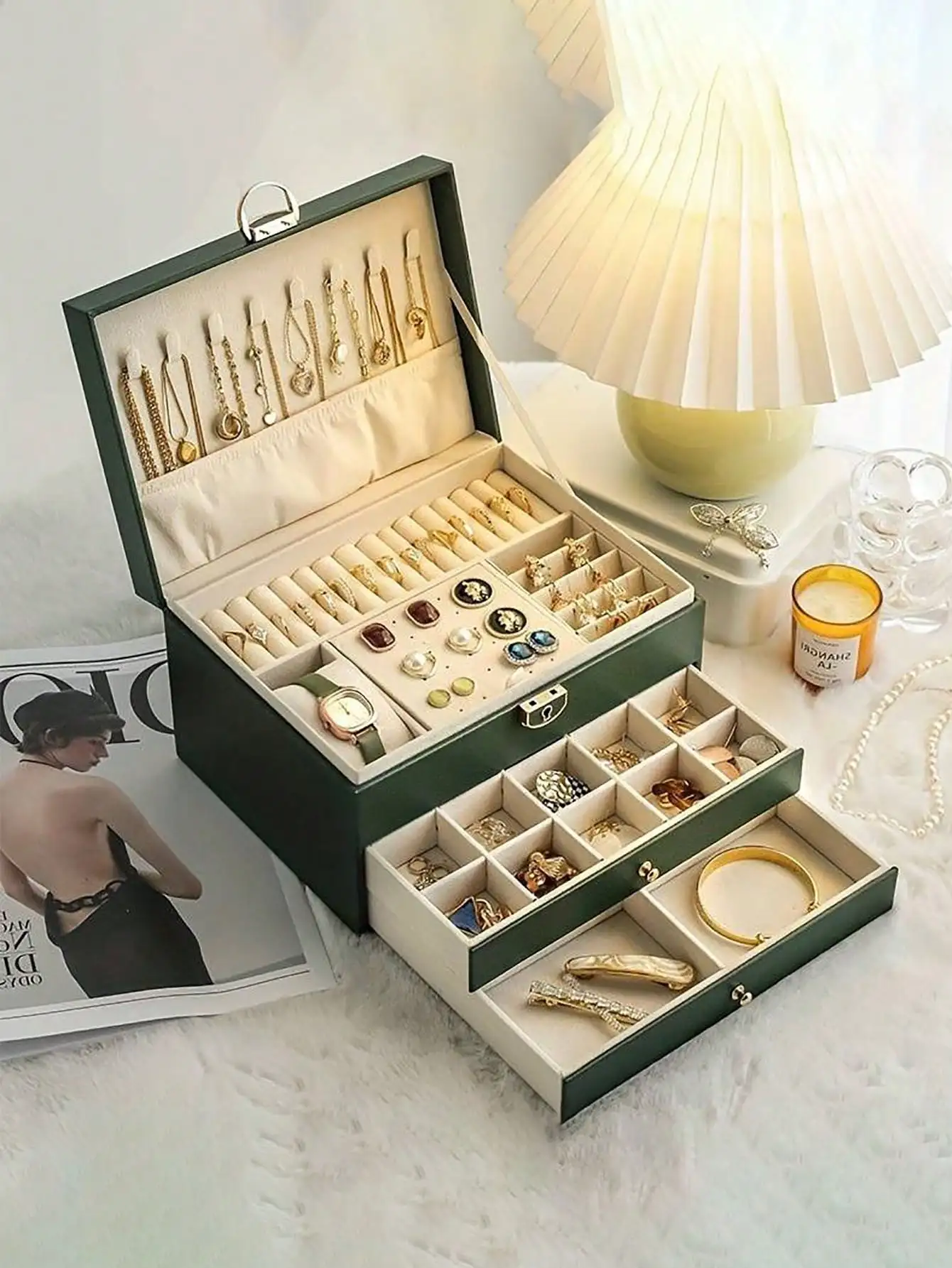 

3-Layer Leather Jewelry Box Large Capacity Holiday Gift for Women