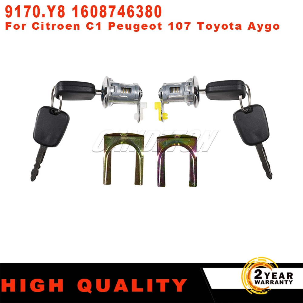 For Citroen C1 Peugeot 107 Toyota Aygo New Front Left Right Cylinder Door Lock Barrel With Key 9170Y8 1608746380 Car Accessories