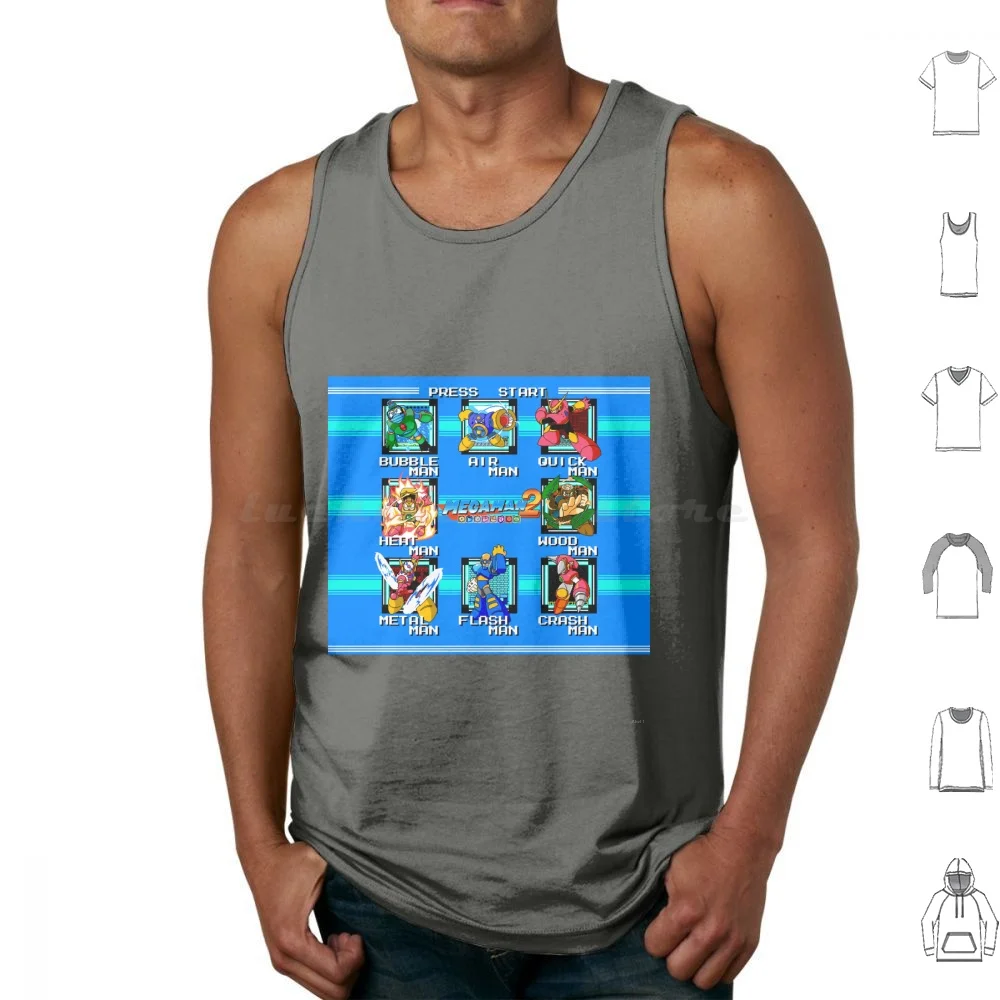 Camisetas sin mangas clásicas Megaman 2 Stage Select Pixelart con estampado de algodón Megaman 2 Stage Select Megaman 2 Rockman 2 Rockman Megaman