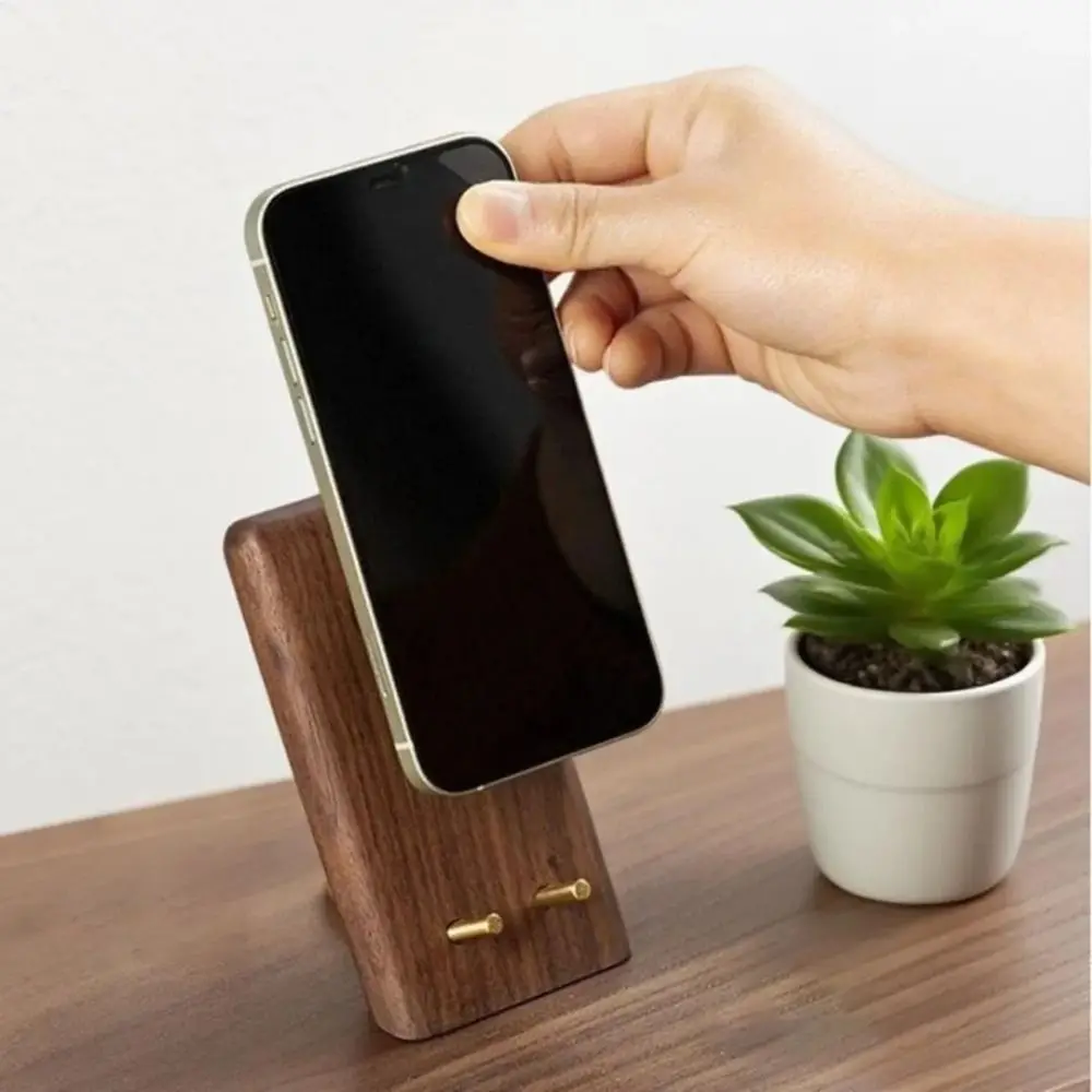 1 Pc Vintage Black Walnut Desktop Phone Stand Simple Style Wooden Cellphone Bracket Household Mobile Phone Storage Racks