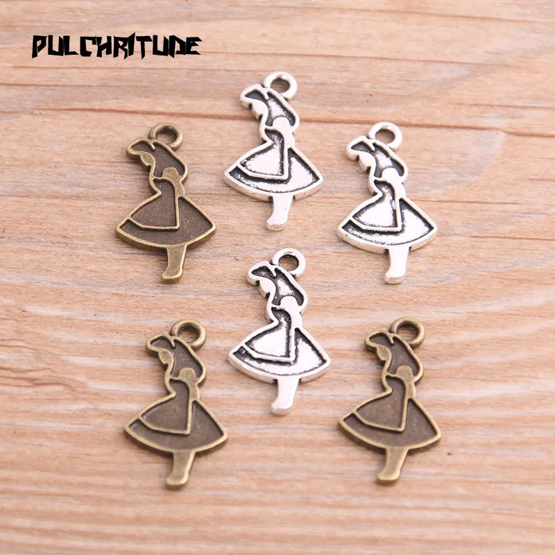 20PCS 13*24mm New Product Two Color Beautiful Girl Charms Pendant Jewelry Metal Alloy Jewelry Marking