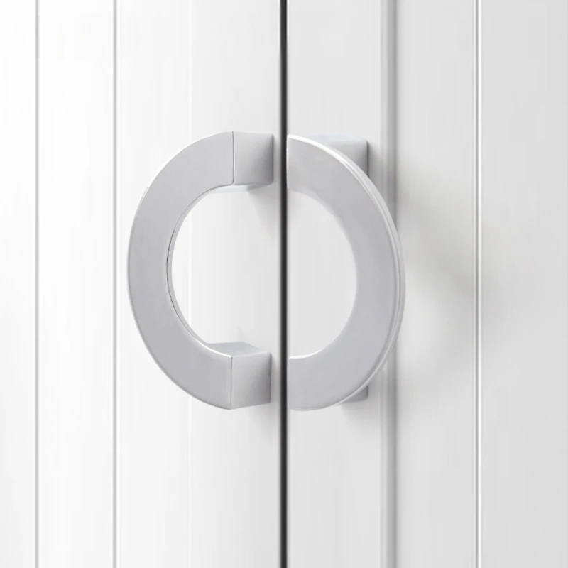 Half Round Paired Circular Cupboard Handles Kitchen Cabinet Handles Drawer Closet Wardrobe Pulls Bright Silver Furniture Handles