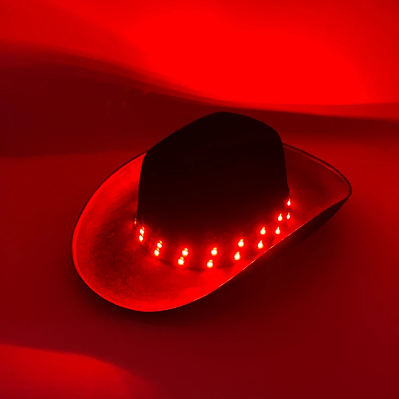 Chapéu cowboy LED brilhante para homens e mulheres, chapéu colorido, luz de néon, controle remoto, atraente, acessórios de fantasias, cowboy