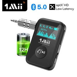 1Mii B07Pro Bluetooth Receiver for Car aptX LL 3.5mm AUX Audio Wireless Adapter for Car PC Handsfree Call Mic with OLED Display